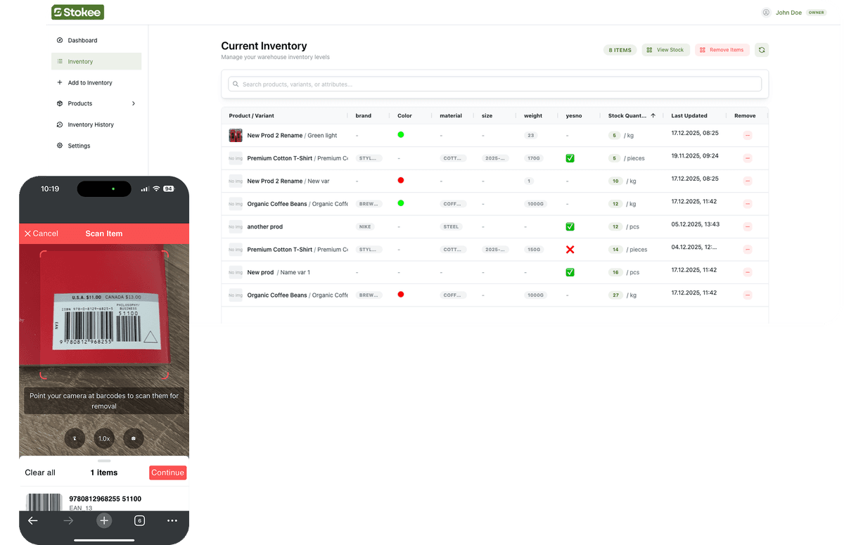 Stokee warehouse management dashboard
